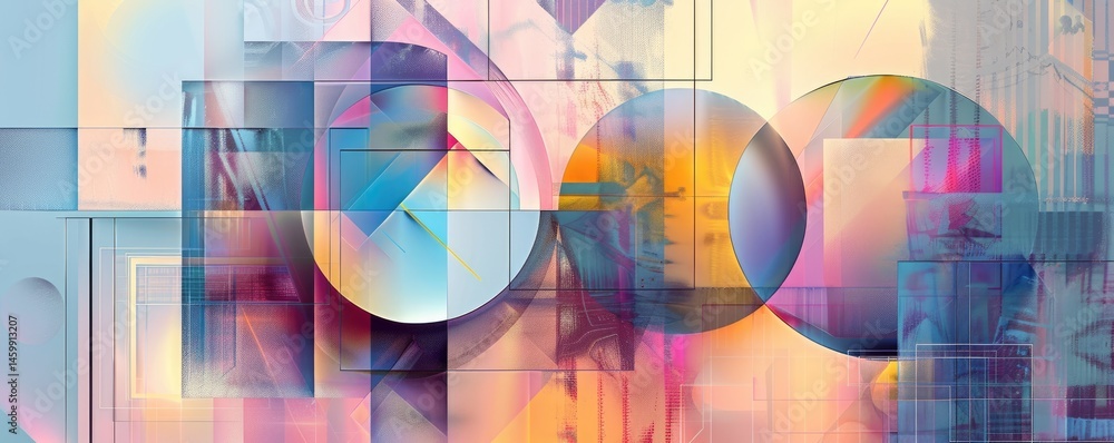 Poster abstract circle geometric shapes effect on surface of digital cyber design express scene of cyberspa