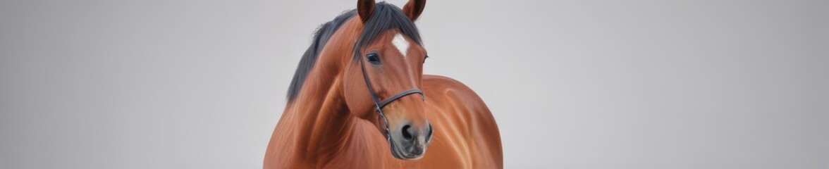 Obraz premium A magnificent bay horse stands alone against a pure white backdrop , photography, tail