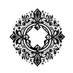 Elegant Diamond Ornament: Black & White Floral Vector Design