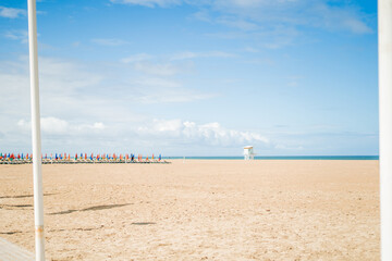 Large beach with sea in the city of Deauville in Normandy. France.