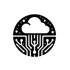 Cloud Computing Technology Logo: Circuit Board & Cloud Symbol