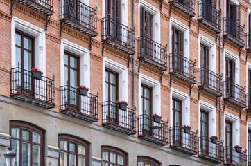 A traditional European residential building with symmetrical architecture