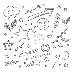 Doodle Elements Set – Hand-Drawn Sketch Icons of Stars, Arrows, Smiles & More
