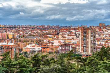 Fototapeta premium View with the densely packed apartment buildings of residential area in Madrid.