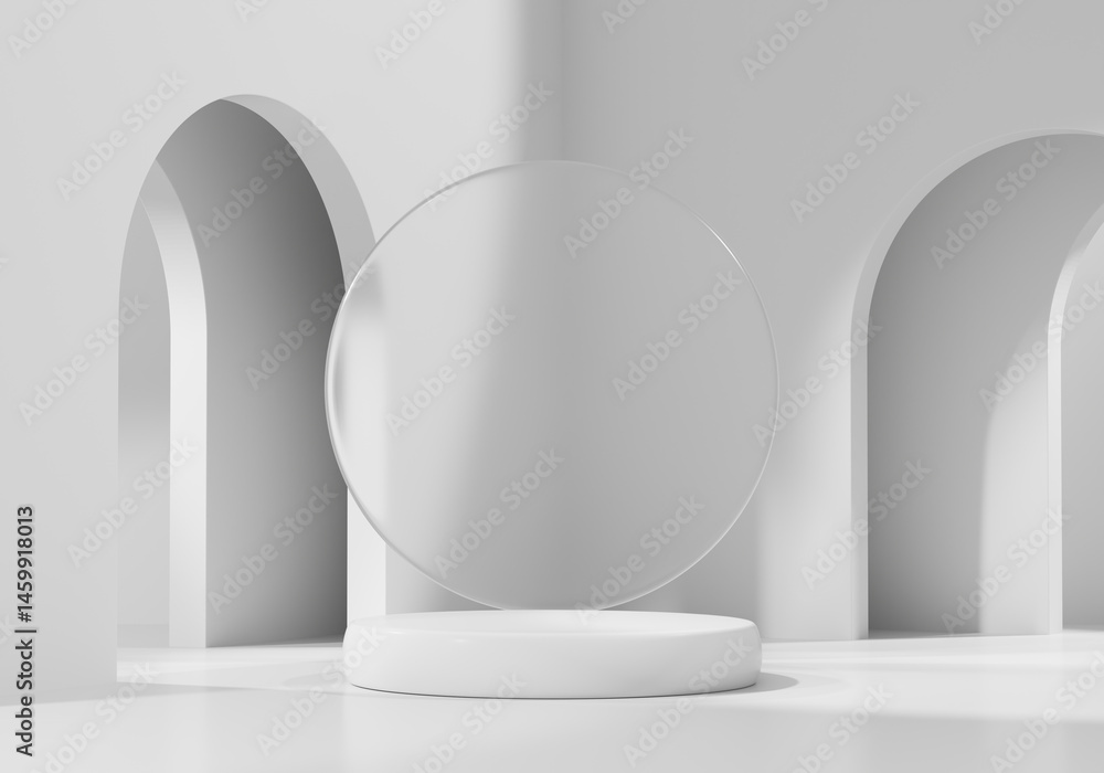 Poster minimal modern white podium platform for product display showcase 3d rendering