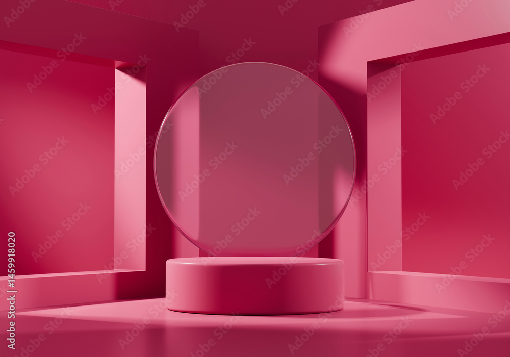 Poster 3d rendering abstract pink platform podium product presentation background