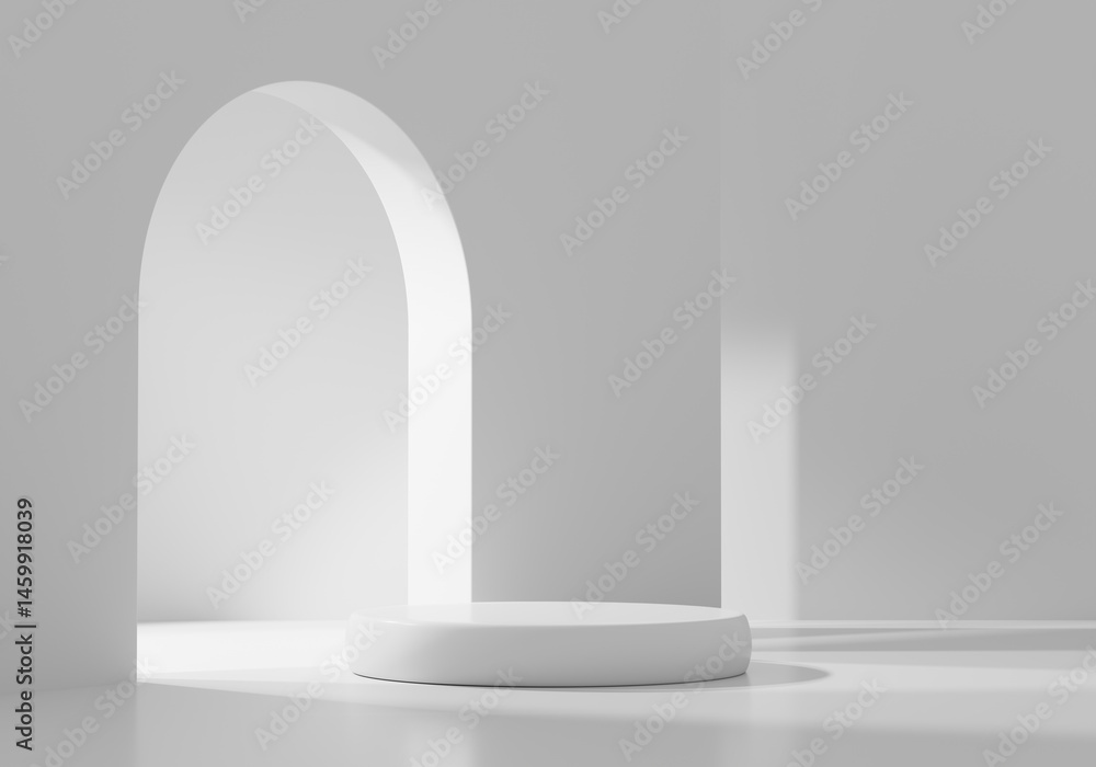 Poster minimal modern white podium platform for product display showcase 3d rendering