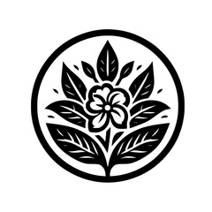 Elegant Botanical Crest: Black and White Floral Design in Circle