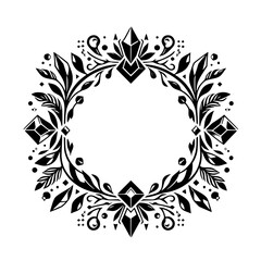 Geometric Floral Wreath in Black & White, Minimalist Design