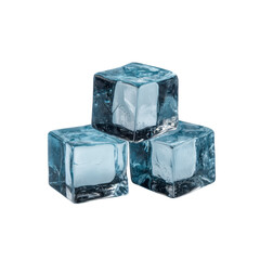 Three clear ice cubes stacked in pyramid shape, showcasing their transparency and smooth surfaces. cubes are isolated on transparency background, highlighting their geometric form