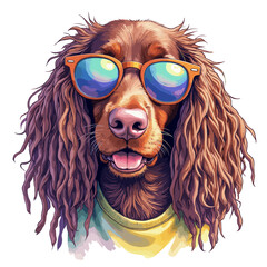 Spaniel dog sunglasses and a cheerful expression on a transparent background, vector illustration