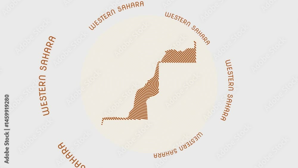 Poster western sahara shape with dynamic circles visual effect. animation of western sahara logo appearing 