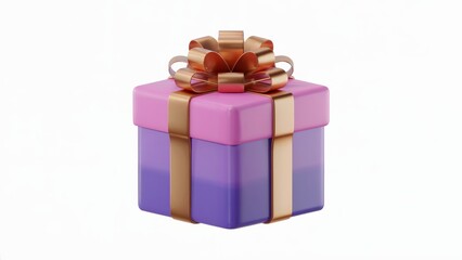Fototapeta premium 3D Render of Purple and Pink Gift Box with Gold Bow