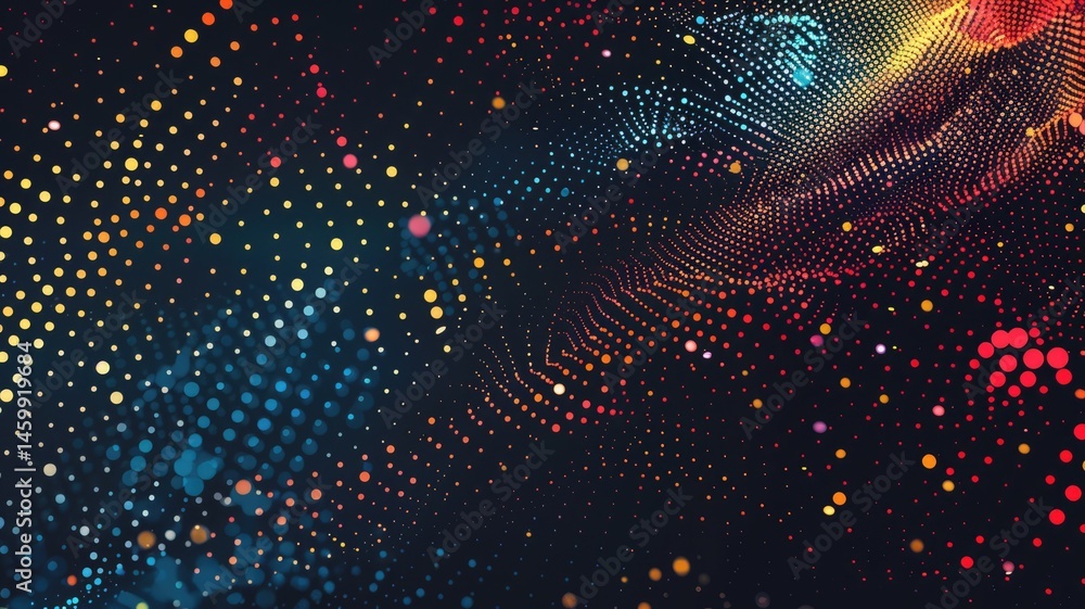 Poster abstract picture of neon light particle with digital technology style design connecting become dynam