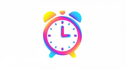 Colorful alarm clock illustration on white background for time and productivity concepts