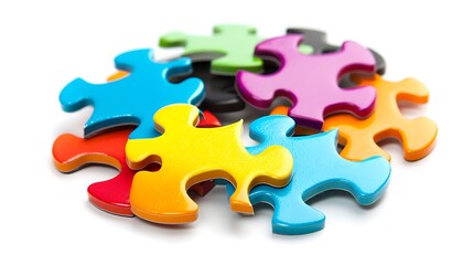 Colorful Puzzle Pieces Isolated On White Reflecting Teamwork And Problem Solving Ideas