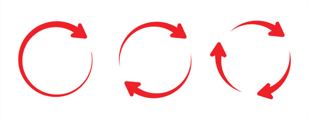 red recycle sign. circle arrow set. refresh, reload, rotate. repeat and reload icon set and rotation circle arrow eps 10