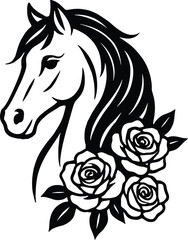 Horse Head with Roses Silhouette