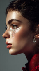 Portrait of a young woman, fashion photo, diamond tears