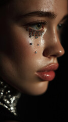 Portrait of a young woman, fashion photo, diamond tears
