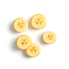 Banan in pieces white background top view.
