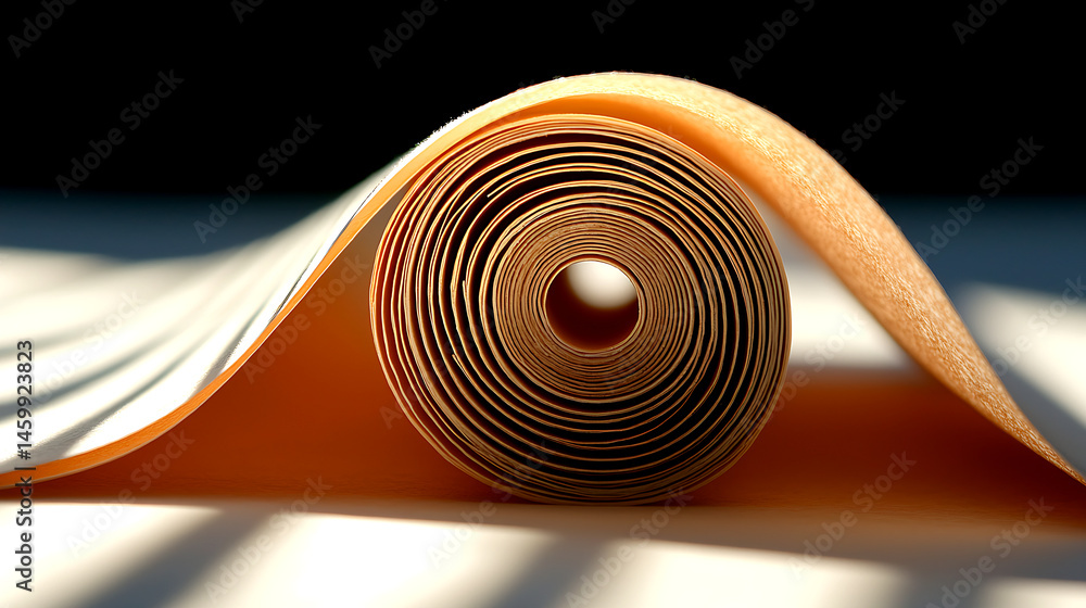 Poster abstract orange paper roll with intricate pattern and soft lighting