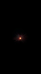 Fototapeta premium Single ember-like spark glowing in lower-centre on black background with amber-to-white heat glow, crimson edges and fine radial trails Generative AI