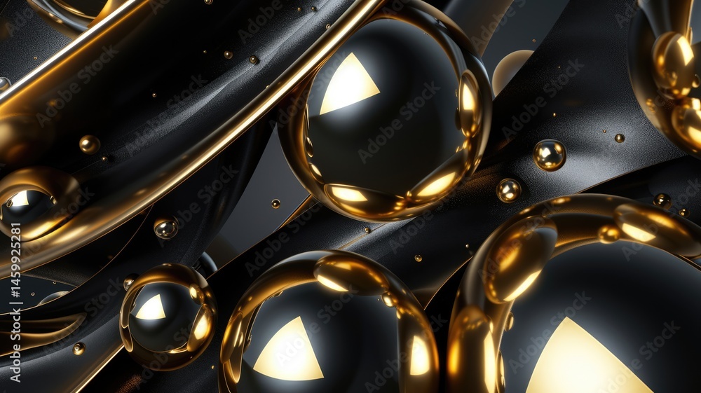 Poster abstract black and gold color light in circle shapes scatter around express colorful design. round f