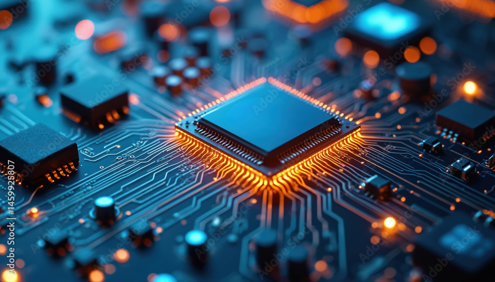 Aufkleber Abstract AI circuit board. Modern artificial intelligence system design of interconnected devices. Digital transformation, machine learning, deep learning, neural network, data analysis concept.