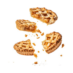 Delicious Apple Pie Slices Falling Isolated on Transparent Background