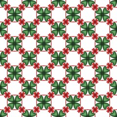 Seamless pattern with green clovers and geometric stars on a white background. Festive and fresh design perfect for St. Patrick’s Day, spring themes, wrapping paper, or textile prints