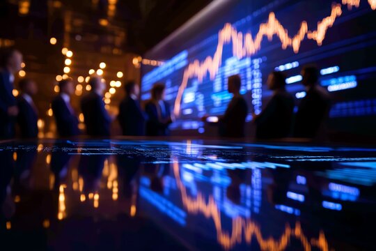 A close-up view of financial data displayed on digital screens in a corporate setting.