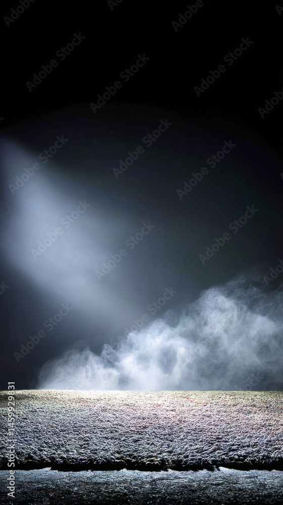 Poster ground fog lingering on concrete floor with dark background creating subtle mysterious haze and cine