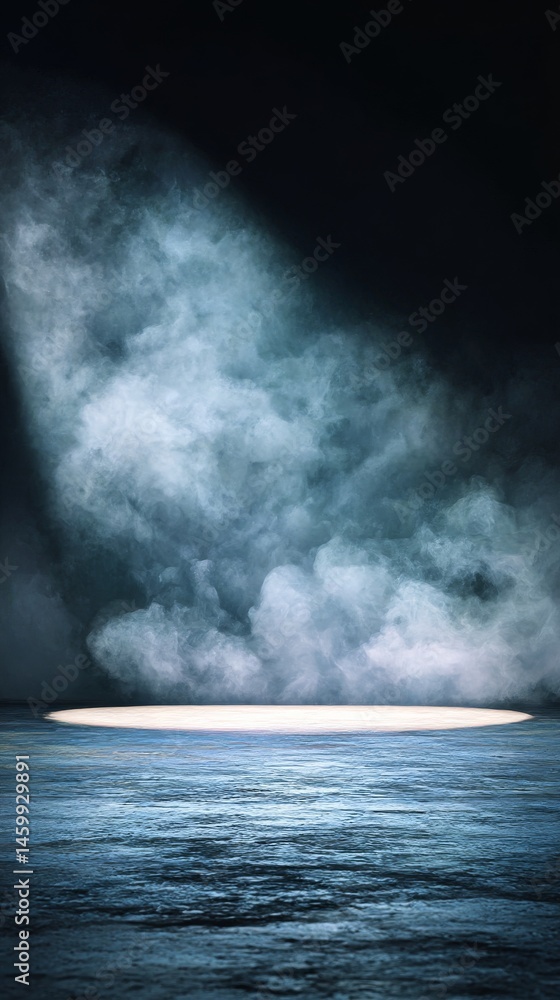 Poster ground fog lingering on concrete floor with dark background creating subtle mysterious haze and cine