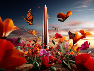 Blooming Obelisk: A Surreal Floral Fantasy