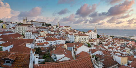 Alfama District in Lisbon at Twilight Historic Rooftops, Colorful Houses