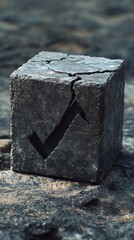 Downward Pointing Arrow Icon as Heavy Cracking Stone Block