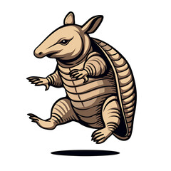 Obraz premium Cartoon Mascot of an Armadillo Jumping While Curled, Isolated on Transparent Background