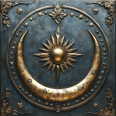 Naklejka premium Elegant celestial design with gold moon mandala high resolution image