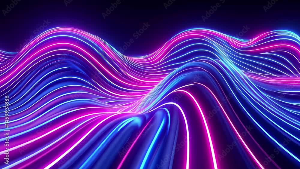 Poster mesmerizing blue neon glowing stripes create a dynamic abstract motion in vibrant waves, blue neon g
