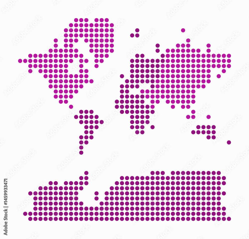 Poster world dotted map. digital style map of the world on white background. boundary shape with circle dot