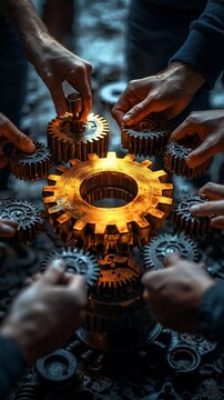 Team Collaboration Hands Interlocking Gears
