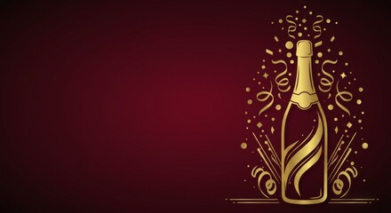 Elegant champagne bottle with festive decorations on a dark background