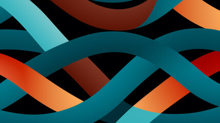 Abstract background with teal orange and brown ribbons creating a dynamic and flowing pattern design