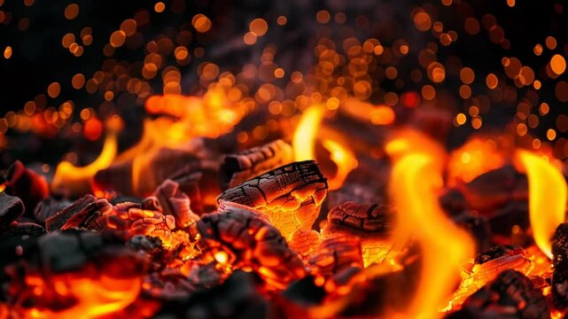 Intense Fiery Coals With Flying Embers