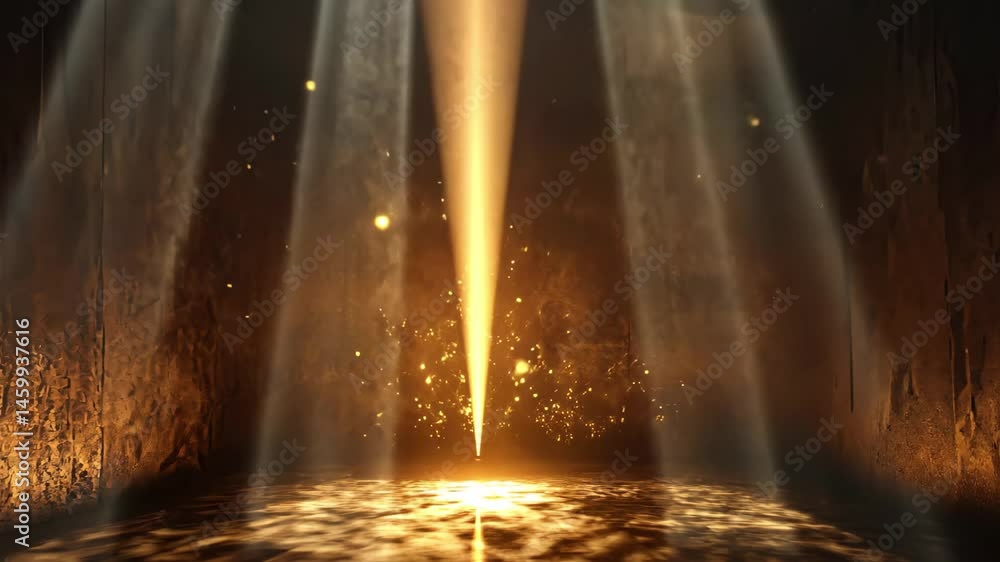 Poster light breaks through a mysterious chamber illuminating the central point of a dark universe, a beami