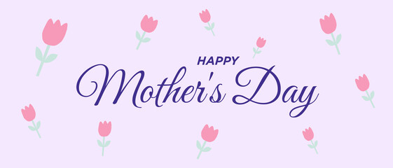 Happy Mothers Day greeting card with pink tulips on a lavender background perfect for a spring celebration
