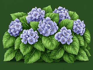 Lush cluster of light purple flowers with vibrant green foliage, artistically arranged