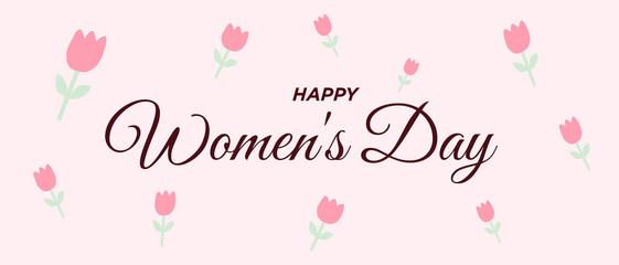 Happy Women's Day greeting card with pink tulips and elegant calligraphy
