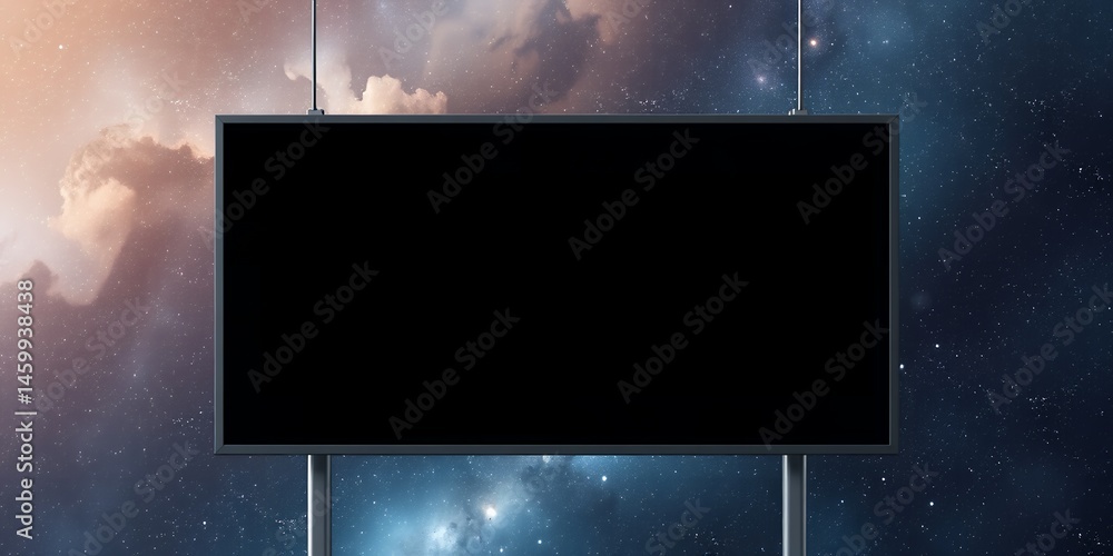 Aufkleber black rectangular screen suspended in front of a cosmic background with stars and clouds
